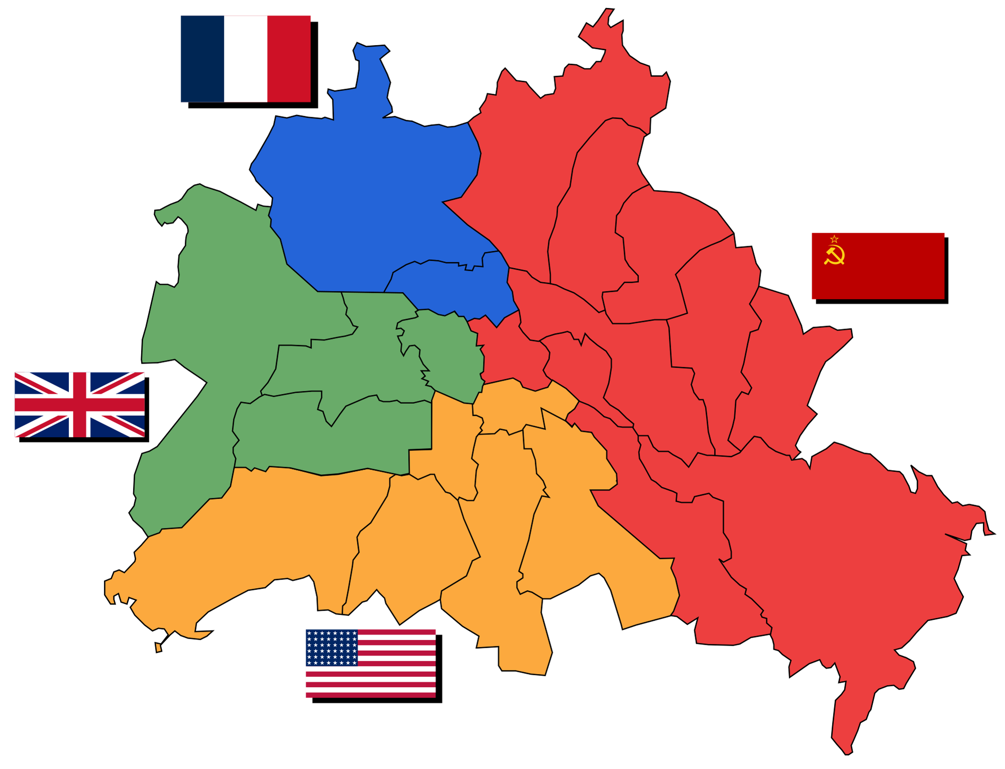 柏林四国分区与德国占领区地图