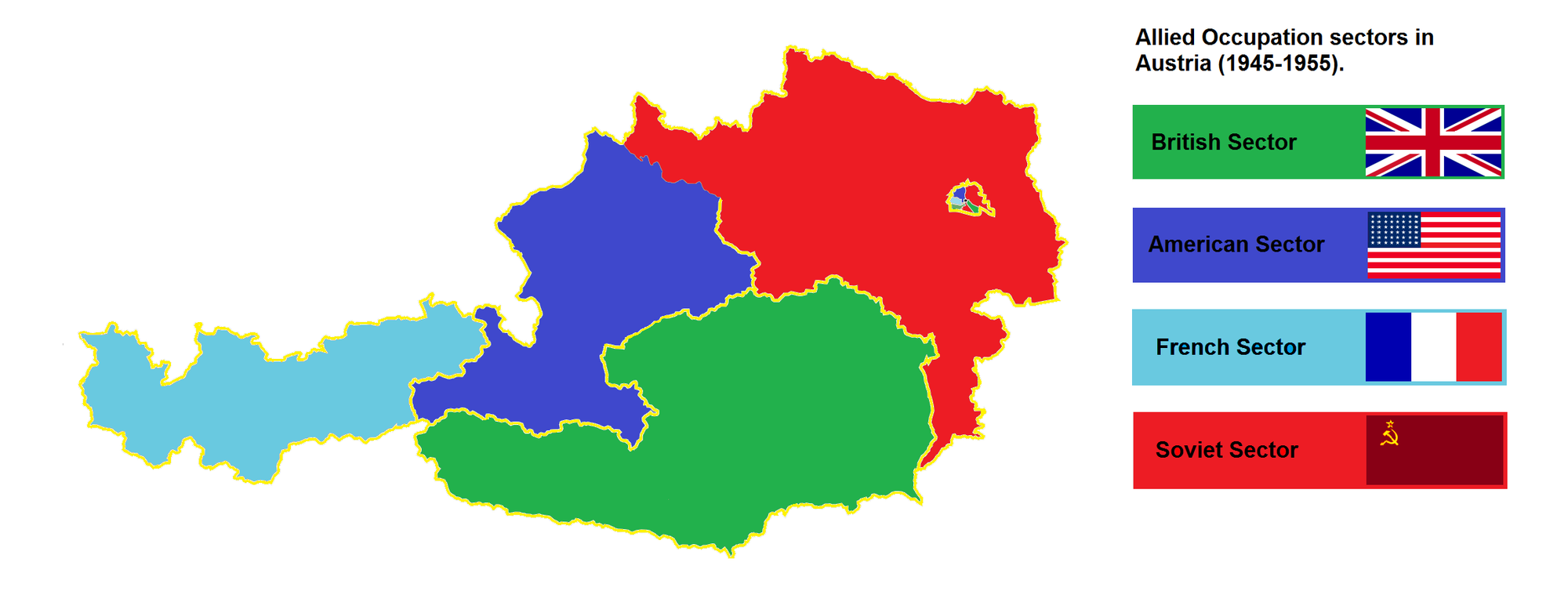 1945–1955 奥地利四国占领区地图