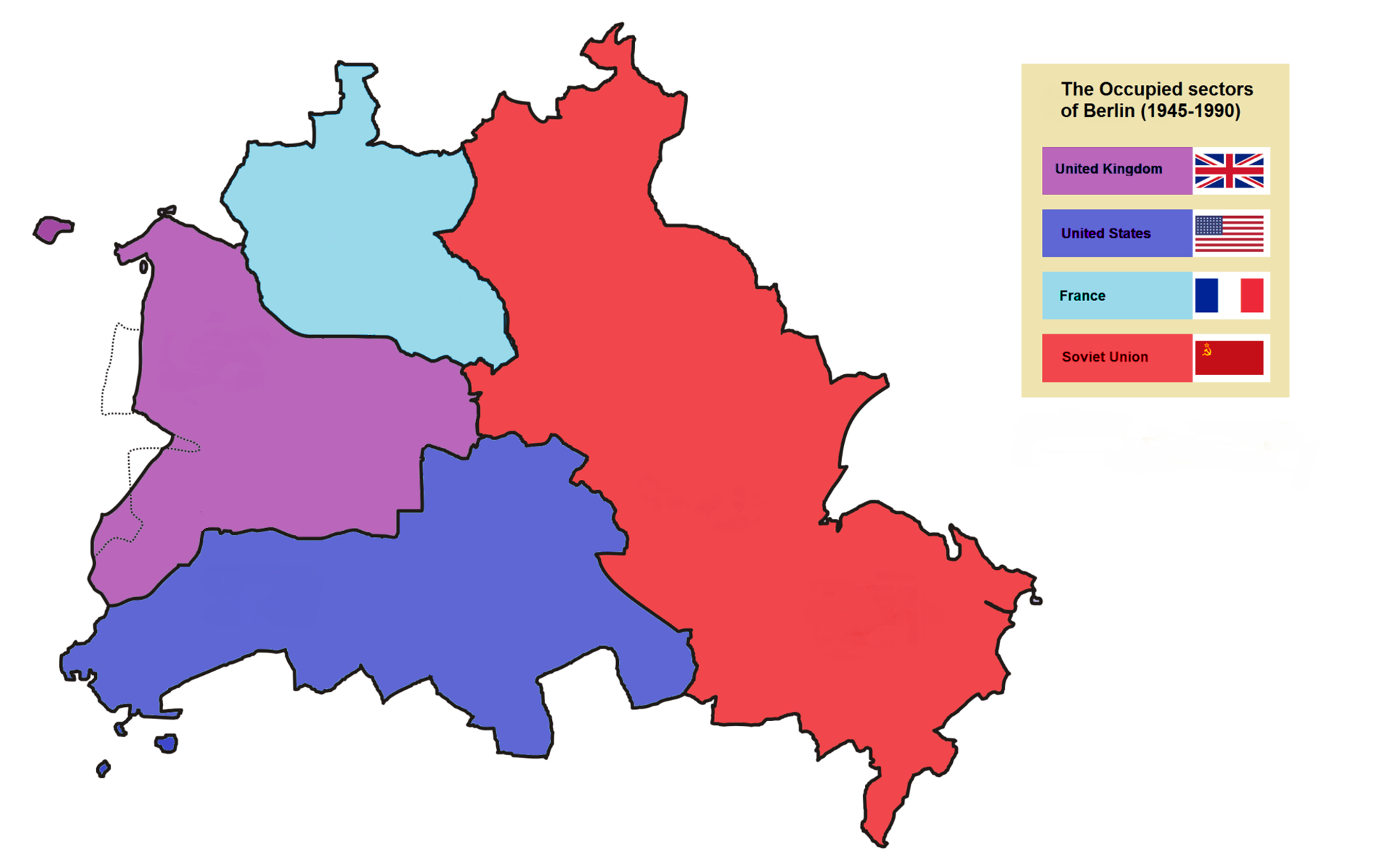 1945–1990 柏林四国占领区地图